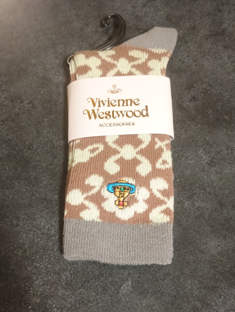 Vivienne Westwood Beige & Cream Patterned Crew Socks with Multicolor Orb
